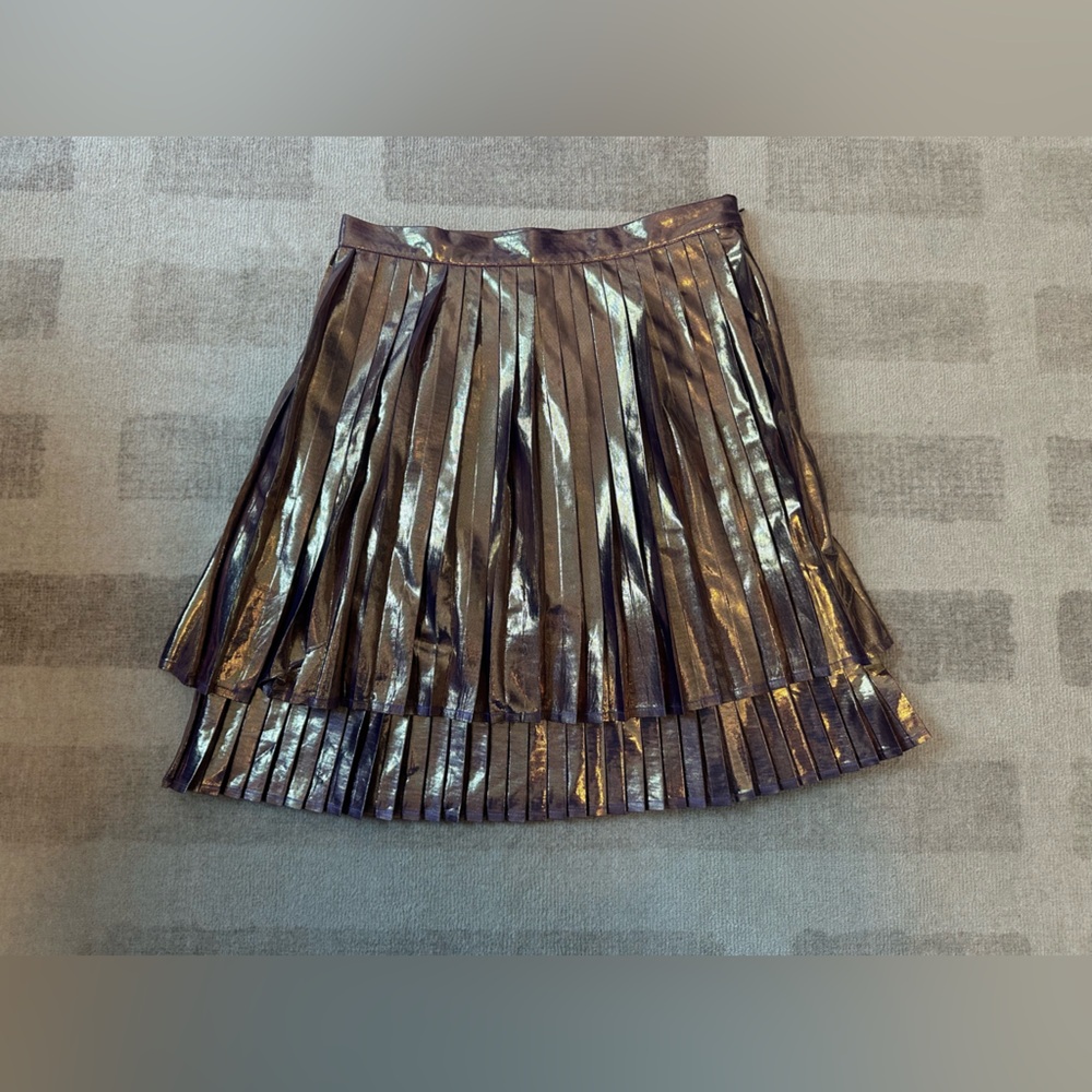 Modcloth Metallic Gold Pleated Skirt Size Medium